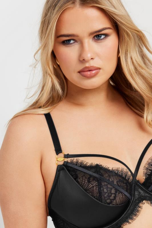 Evans YOURS Curve Black Lace Strap Detail Satin Underwired Bra
