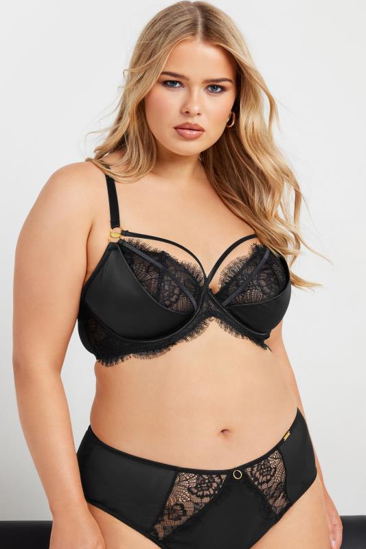 evans YOURS Curve Black Lace Strap Detail Satin Underwired Bra