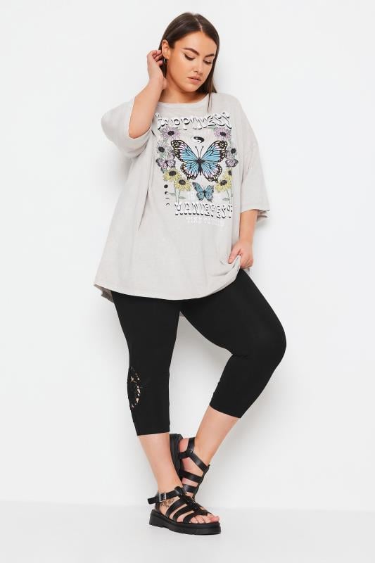 Evans YOURS Curve Black Lace Stretch Cropped Leggings