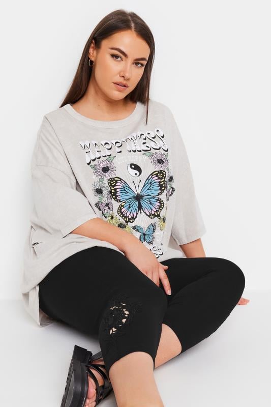 Evans YOURS Curve Black Lace Stretch Cropped Leggings