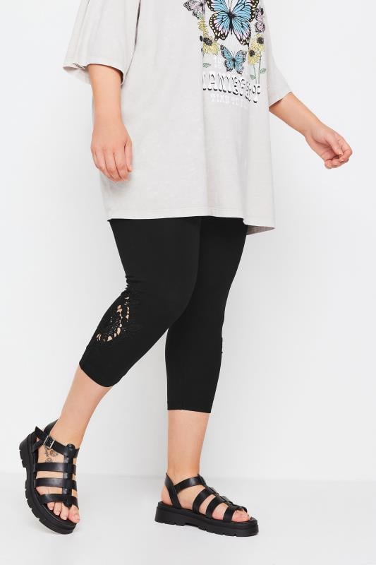 evans YOURS Curve Black Lace Stretch Cropped Leggings