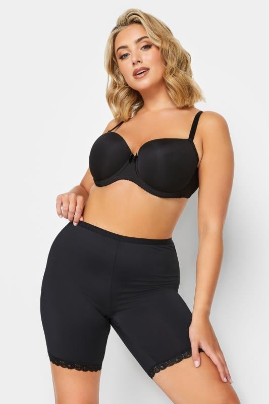 Evans YOURS Curve Black Lace Trim Anti Chafing High Waisted Shorts