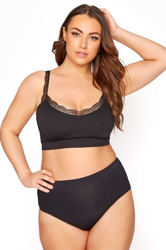 Evans YOURS Curve Black Lace Trim Seamless Padded Non-Wired Bralette