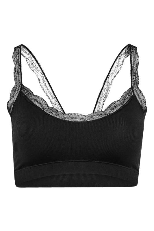 Evans YOURS Curve Black Lace Trim Seamless Padded Non-Wired Bralette
