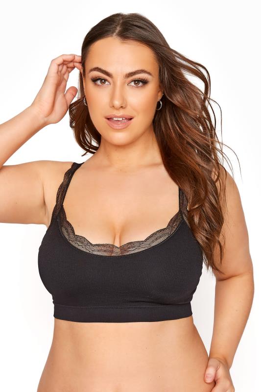evans YOURS Curve Black Lace Trim Seamless Padded Non-Wired Bralette