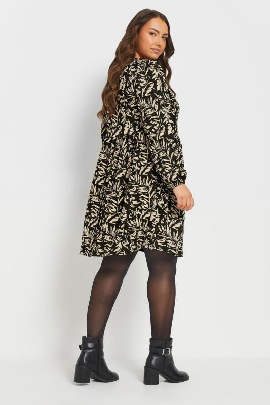 Evans YOURS Curve Black Leaf Print Textured Mini Dress