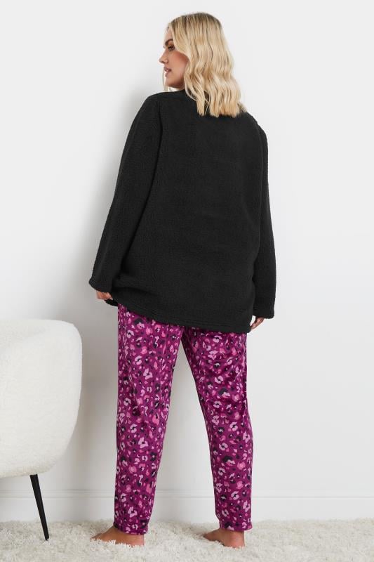 Evans YOURS Curve Black Leopard Print Borg Lounge Set