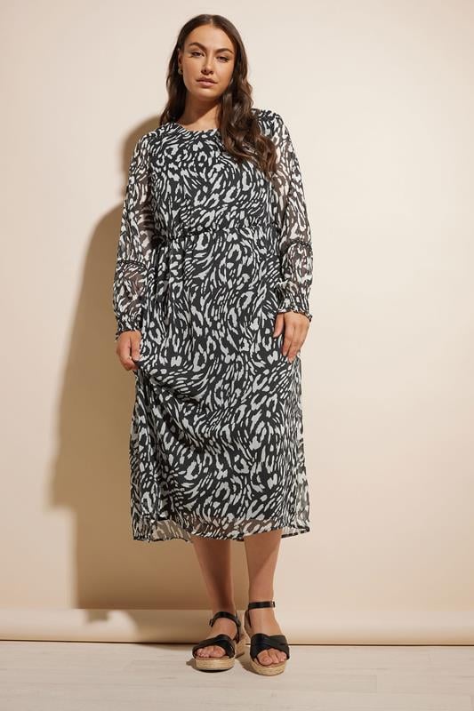 Evans YOURS Curve Black Leopard Print Chiffon Midaxi Dress
