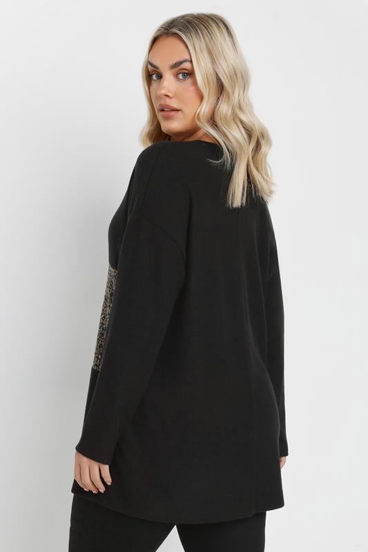 Evans YOURS Curve Black Leopard Print Colourblock Jumper