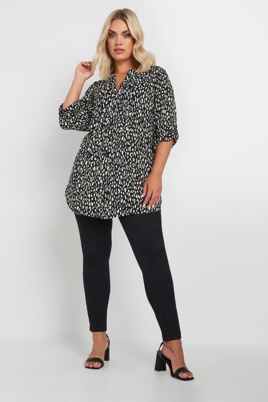 Evans YOURS Curve Black Leopard Print Pintuck Blouse