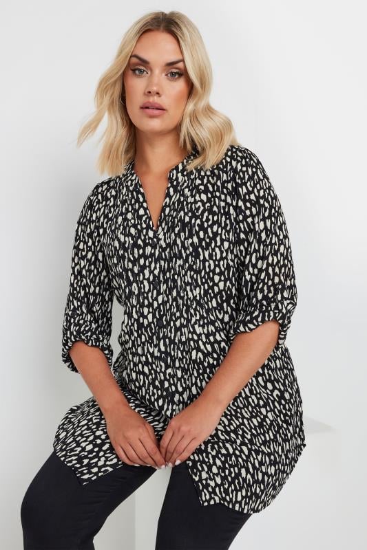 evans YOURS Curve Black Leopard Print Pintuck Blouse