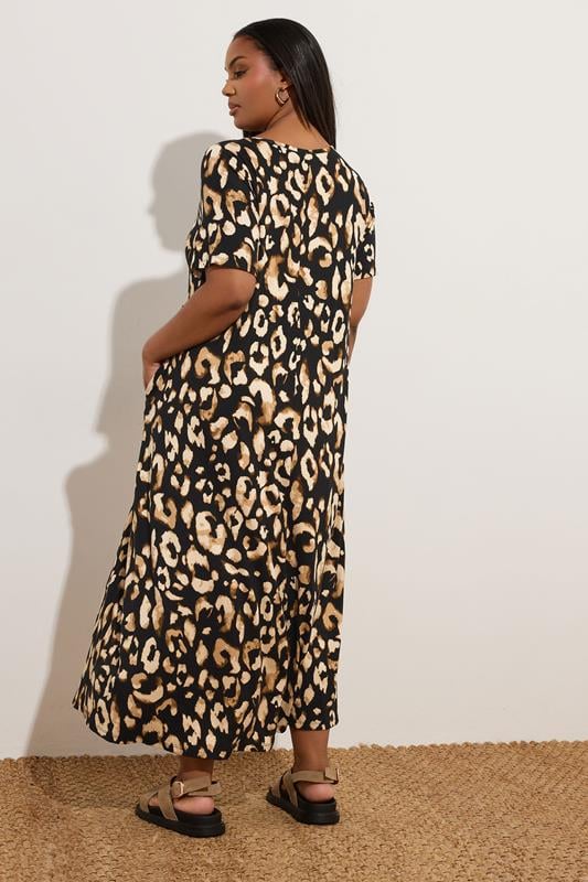 Evans YOURS Curve Black Leopard Print Pleated Maxi Dress