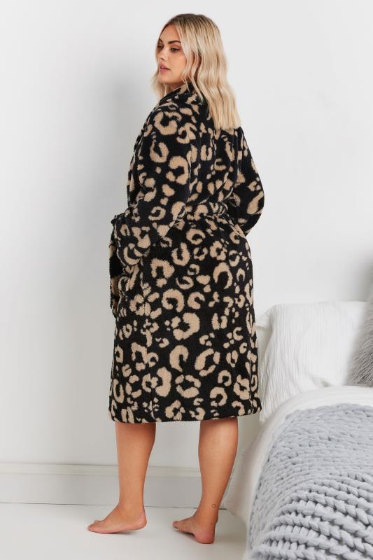 Evans YOURS Curve Black Leopard Print Shawl Collar Dressing Gown