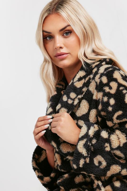 Evans YOURS Curve Black Leopard Print Shawl Collar Dressing Gown