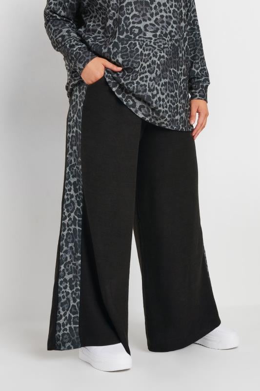 Evans YOURS Curve Black Leopard Print Side Stripe Trousers