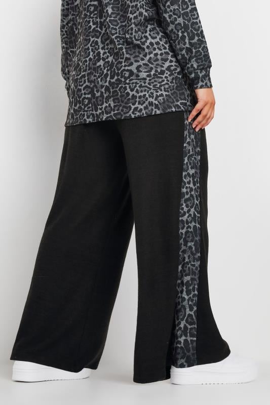 Evans YOURS Curve Black Leopard Print Side Stripe Trousers