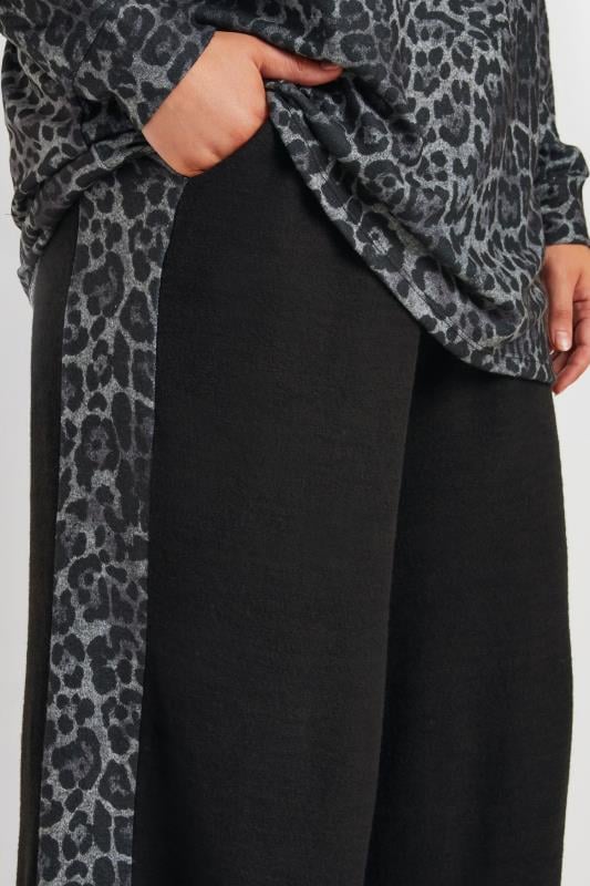 Evans YOURS Curve Black Leopard Print Side Stripe Trousers
