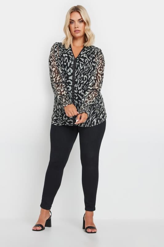 Evans YOURS Curve Black Leopard Print Stud Trim Blouse