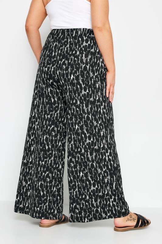 Evans YOURS Curve Black Leopard Print Wide Leg Trousers