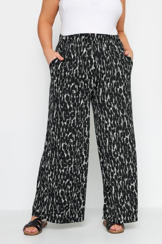 evans YOURS Curve Black Leopard Print Wide Leg Trousers