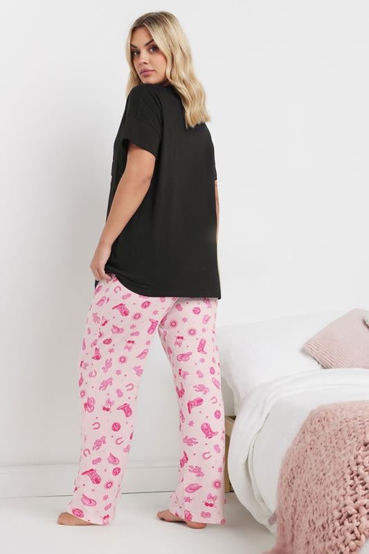 Evans YOURS Curve Black 'Lets Go Girls' Cowboy Boot Wide Leg Pyjama Set