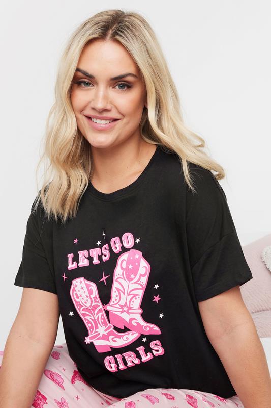 Evans YOURS Curve Black 'Lets Go Girls' Cowboy Boot Wide Leg Pyjama Set