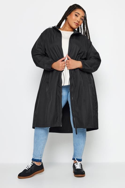 Evans YOURS Curve Black Lightweight Longline Parka Jacket
