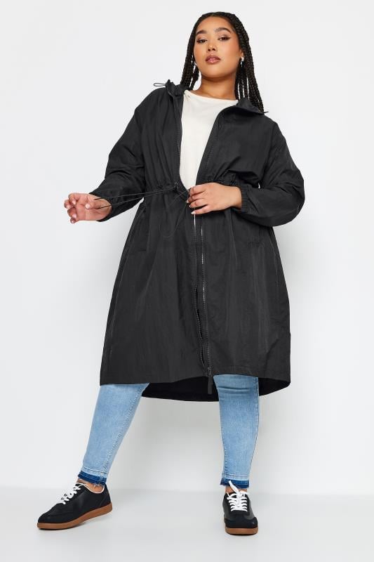 evans YOURS Curve Black Lightweight Longline Parka Jacket