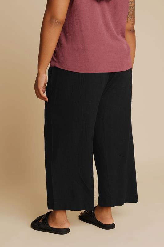 Evans YOURS Curve Black Linen Cropped Wide Leg Trousers
