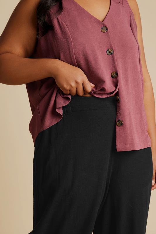 Evans YOURS Curve Black Linen Cropped Wide Leg Trousers
