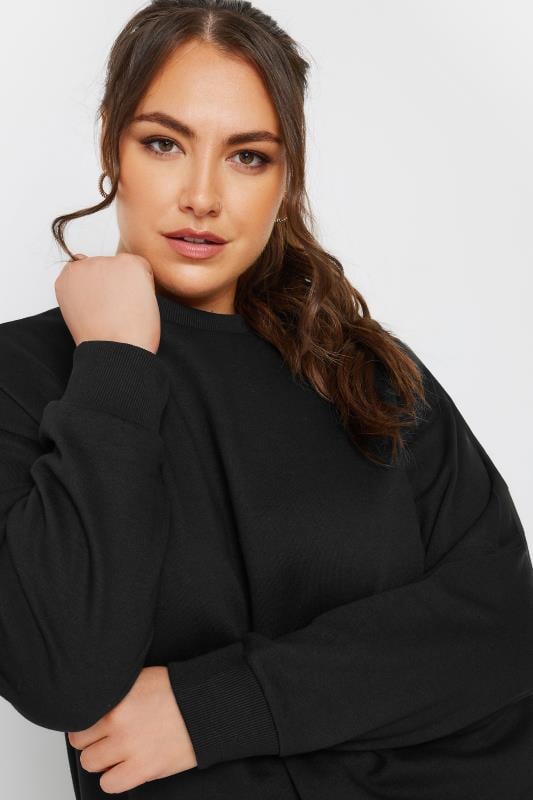 Evans YOURS Curve Black Long Sleeve Crew Neck Sweatshirt