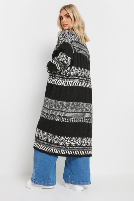 Evans YOURS Curve Black Longline Fairisle Cable Knit Cardigan