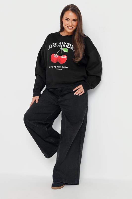 Evans YOURS Curve Black 'Los Angeles' Cherry Sweatshirt