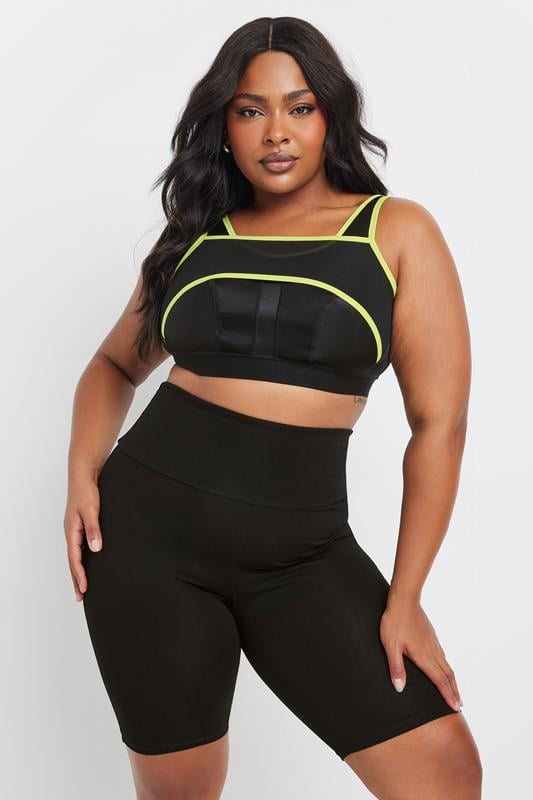 Evans YOURS Curve Black Mesh Contrast Trim Non Padded Sports Bra