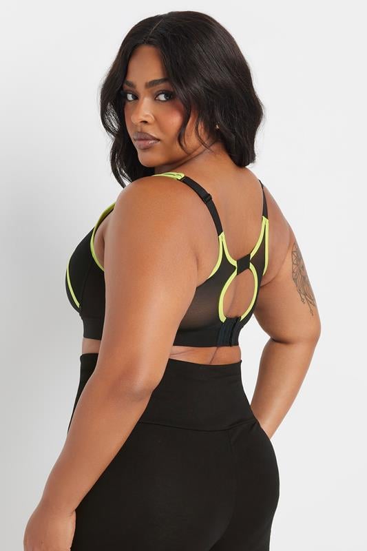 Evans YOURS Curve Black Mesh Contrast Trim Non Padded Sports Bra