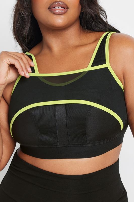 Evans YOURS Curve Black Mesh Contrast Trim Non Padded Sports Bra