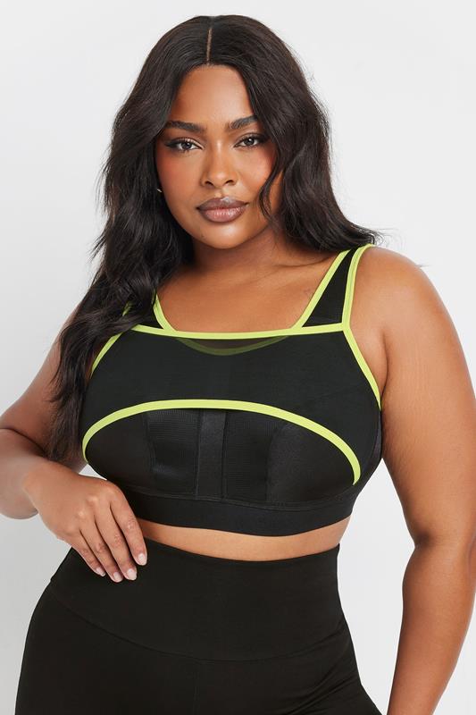 evans YOURS Curve Black Mesh Contrast Trim Non Padded Sports Bra