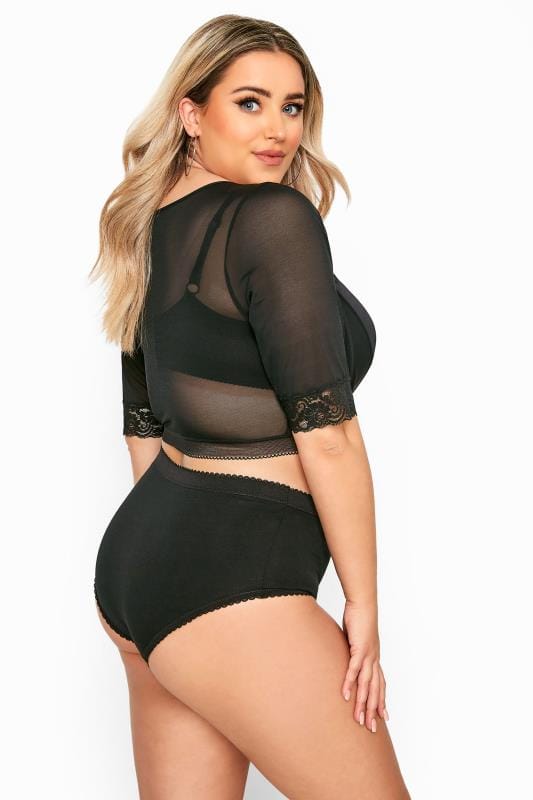 Evans YOURS Curve Black Mesh Front Fastening Armwear Top