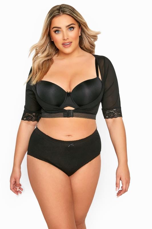 evans YOURS Curve Black Mesh Front Fastening Armwear Top