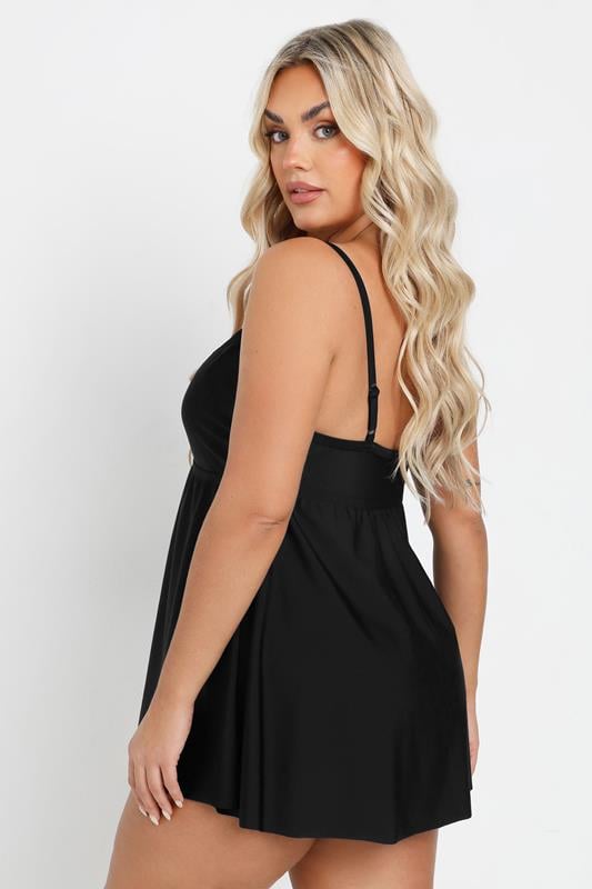 Evans YOURS Curve Black Mesh Panel Tummy Control Swim Dress