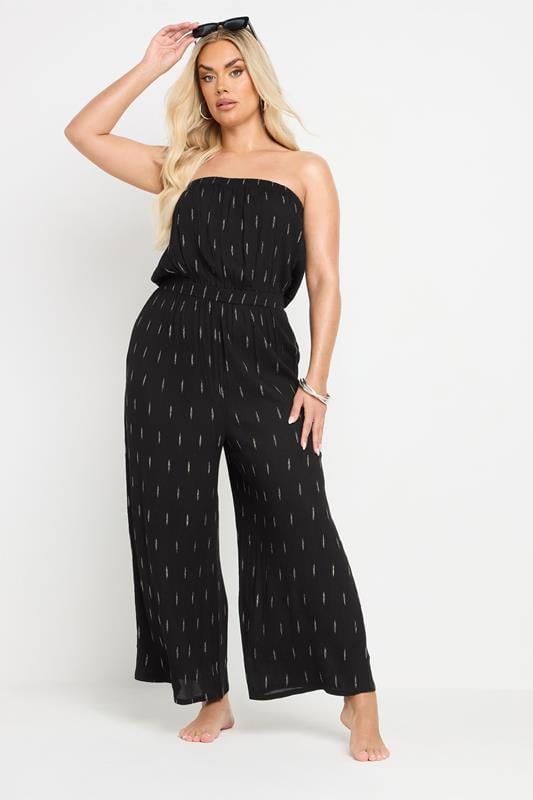 Evans YOURS Curve Black Metallic Bandeau Wide Leg Jumpsuit