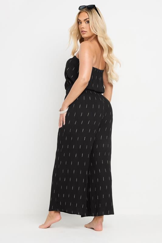 Evans YOURS Curve Black Metallic Bandeau Wide Leg Jumpsuit