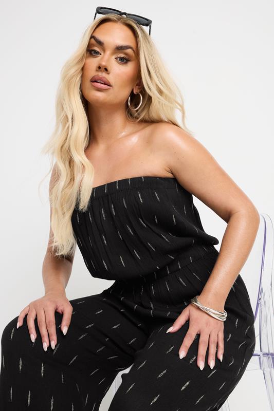 Evans YOURS Curve Black Metallic Bandeau Wide Leg Jumpsuit