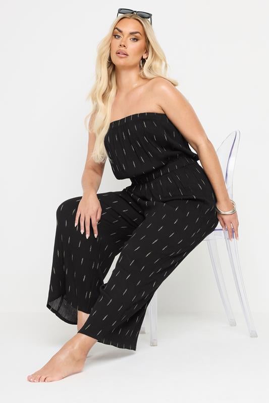evans YOURS Curve Black Metallic Bandeau Wide Leg Jumpsuit