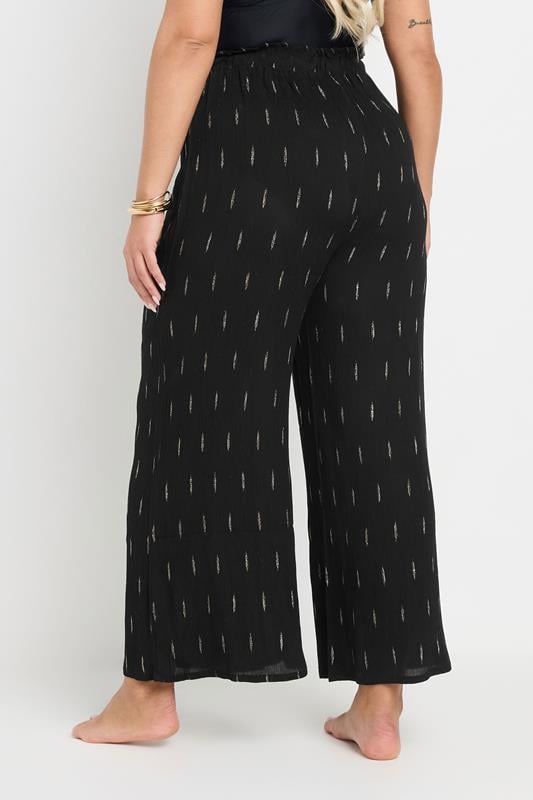 Evans YOURS Curve Black Metallic Dobby Beach Trousers