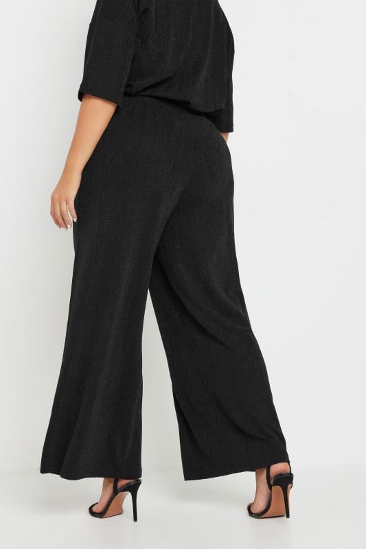 Evans YOURS Curve Black Metallic Stripe Wide Leg Trousers