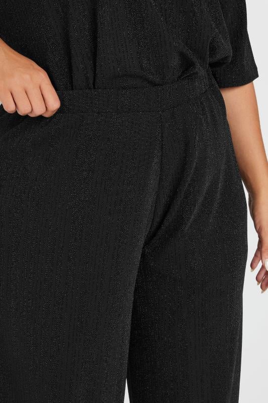 Evans YOURS Curve Black Metallic Stripe Wide Leg Trousers