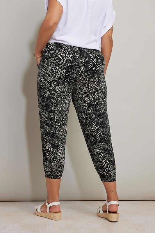 Evans YOURS Curve Black Mixed Animal Print Cropped Harem Joggers
