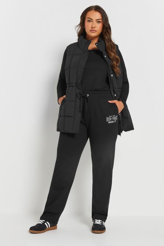 Evans YOURS Curve Black 'New York' Straight Leg Joggers