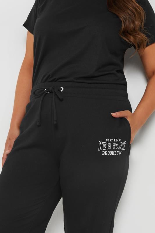 Evans YOURS Curve Black 'New York' Straight Leg Joggers